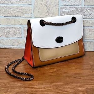 Coach Colorblock Leather Crossbody Bag in White, Tan & Orange